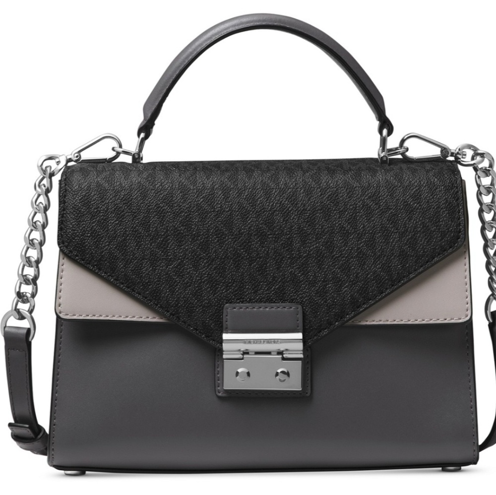 NWT Michael Kors Gray Color Block & Logo Top-Handle Satchel Crossbody Me…
